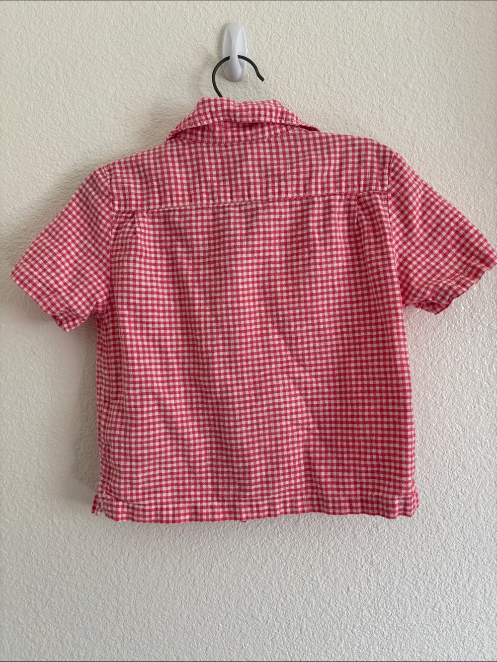 Baby Gap Cotton Linen Salmon & White Gingham Short Sleeve Button Down Shirt - Picture 5 of 7